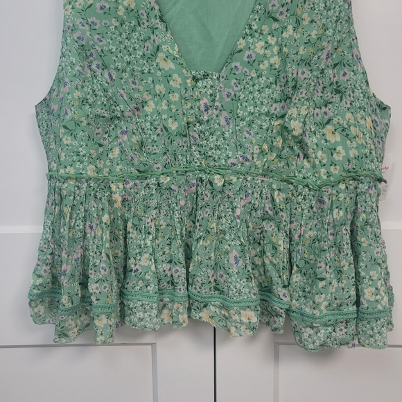 Lucky Brand Green Floral Ruched Ruffle Peplum Blouse - Boho Cottagecore - Picture 6 of 8